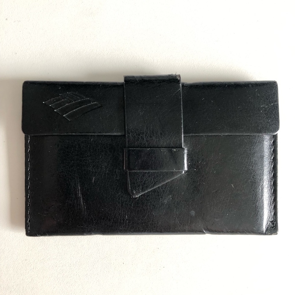 Black Card Wallet with Strap Closure